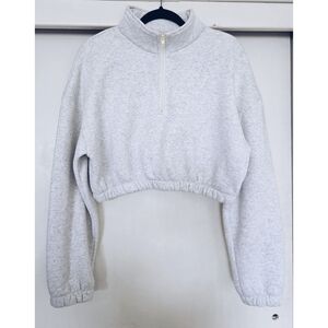 Gray Quarter-Zip Cropped Sweatshirt